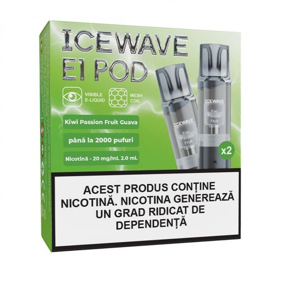 Set 2 cartuse Vape Icewave E1 Pod Kiwi Passion Fruit Guava 2ml 20mg