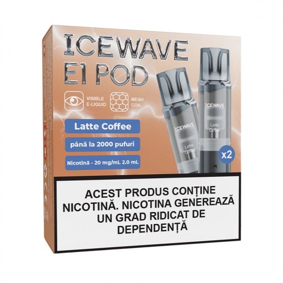 Set 2 cartuse Vape Icewave E1 Pod Latte Coffee 2ml 20mg